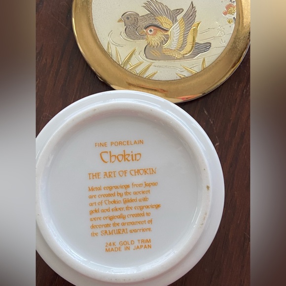 Vintage The Art of Chokin 24k Gold Edged Trinket Box Bird Copper Design Japan - Picture 6 of 9